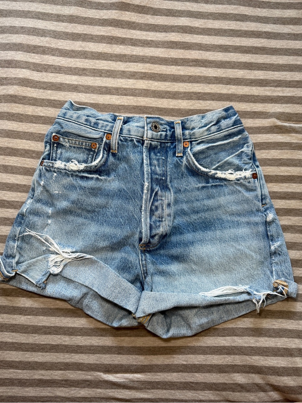 AGOLDE Distressed High Rise Denim Shorts Cuffed Blue Size 24